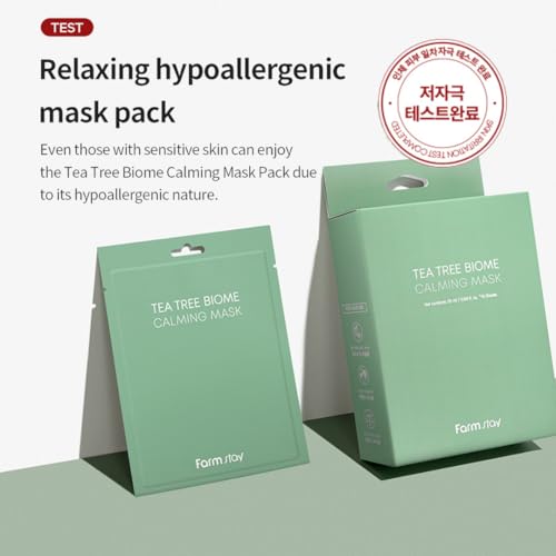 FARMSTAY TeaTree Biome Calming Mask -Daily Facial Gentle for Sensitive Skin, Korean Skin Care, Hydrating& Soothing, Acne Calming mask,100% cellulose, for Women,Men,Teenager,0.84 fl.oz.*10Sheets