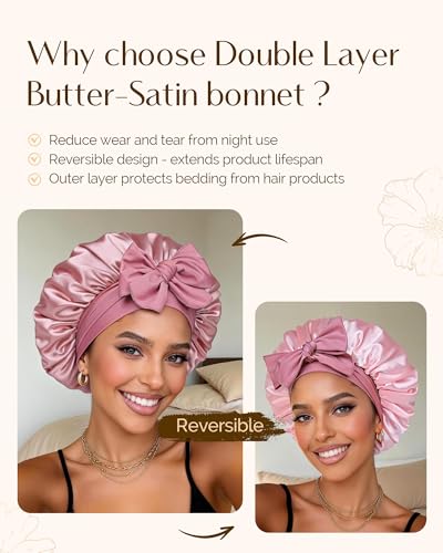 YANIBEST Adjustable Double Layer Satin Bonnet for Sleeping