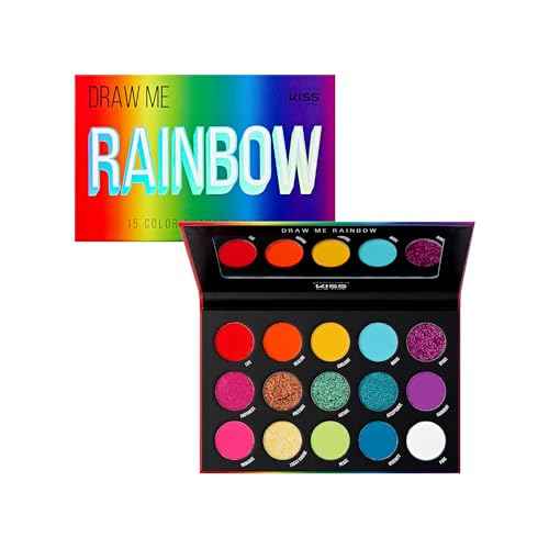 KISS NEW YORK Professional Shadow Palette, 15 Color Highly Pigmented for All Finish Type, Long Lasting & Lightweight, Natural Colors Blendable for Eyeshadow Makeup with Mirror (Draw Me A Rainbow)