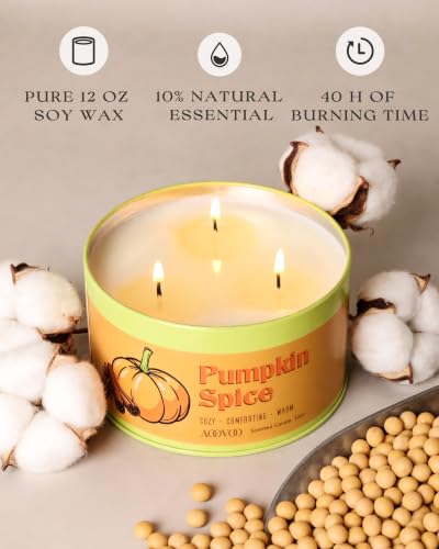 AOOVOO Fall Pumpkin Spice Candle 12oz Scented Home Decor - Cozy Autumn Atmosphere