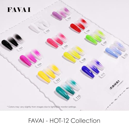 FAVAI Professional Airbrush Gel Nail Set - HOT 12 Collection | Original Airbrush Nail Formula | Fast-Dry, Smooth Gradient, Salon-Quality Finish Gel Nail Polish, Nail Design Decoration at Home,12 PCS