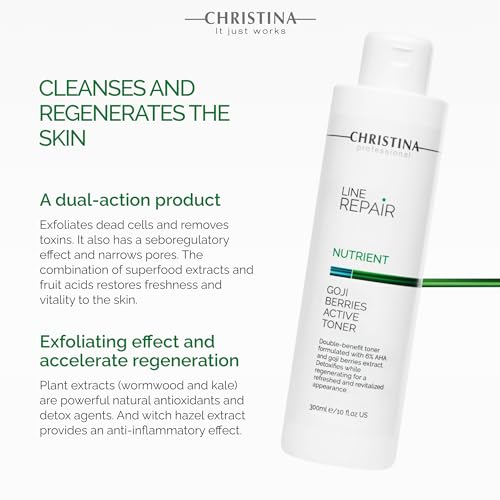 Christina Line Repair Nutrient Goji Berries Glycolic Acid Toner for Face | Regeneration, Skin Alignment Facial Toner | Suitable for Acne, Black Spots 300ml