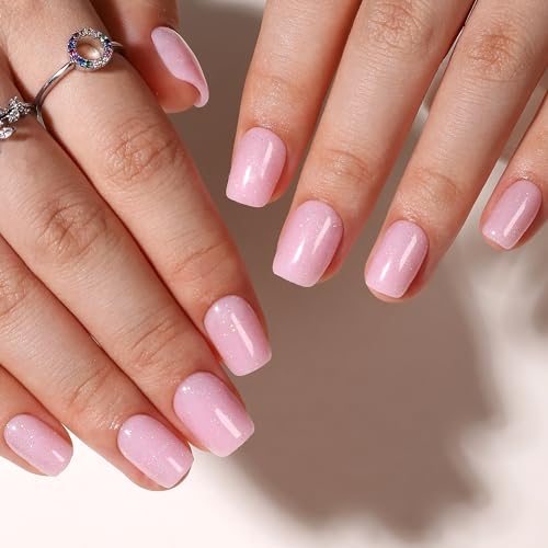 WAFOLOZE Press On Nails Short - Short Square Press On Nails, Pink Short Fake Nails with Nail Glue, Artificial Nails 16 Sizes - 32Pcs Reusable Soft Gel False Nails Tips Kit, Stick On Nails for Women