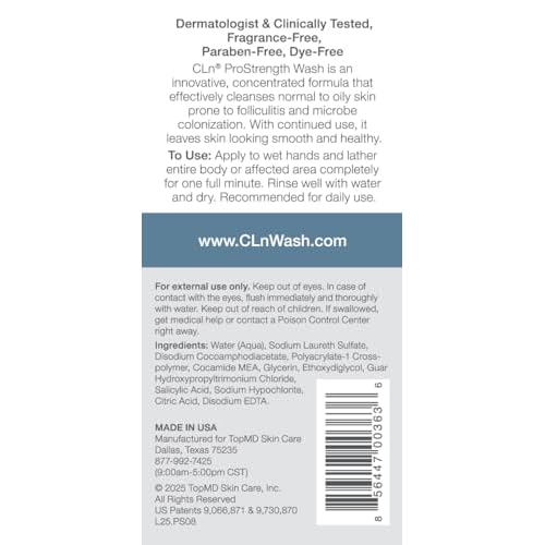 CLn¢ç ProStrength Wash - PH-Balanced and Formulated for Daily Use with Salicylic Acid to Cleanse and Exfoliate Normal to Oily Skin for Men and Women with Body Odor, 8 fl oz.