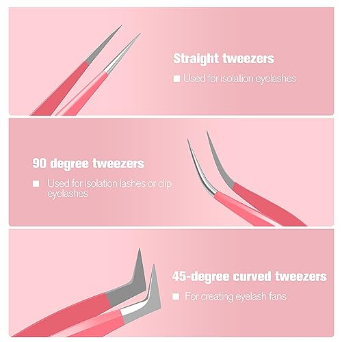 Lash Extension Tweezers Kit - 3pc Set with Isolation & Volume Tools