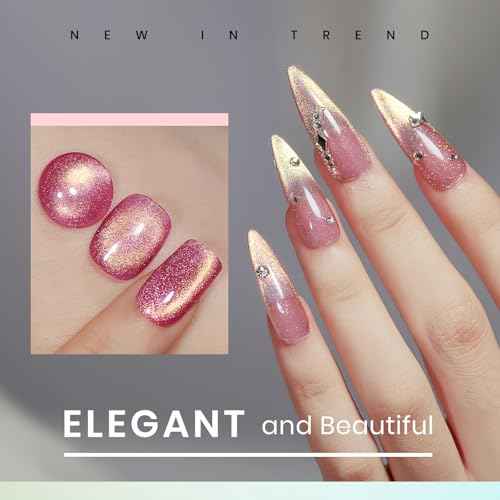 MIZHSE Cat Eye Gel Nail Polish, Magnetic Gel Polish Set with Magnet, Shimmery Cateye Effect Neon Pink Green Purple Colors Soak Off Nail Art Manicure Home Gift for Ladies