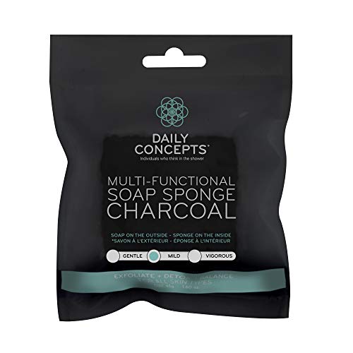 Multi Functionnal Soap Sponge Charcoal - Daily Concepts - Mild Texture Soap, Sponge With Infused With Detoxifying Charcoal Soap To Purge Skin Of Impurities And Elevate The Overall Texture Of Skin