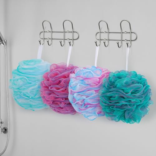 XXL Loofah Bath Sponge 4-Pack - Large Exfoliating Mesh Pouf