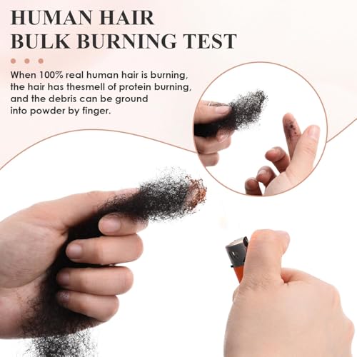 Afro Kinkys Bulk Human Hair Pre Stretched Braiding Hair Bulk Human Braiding Hair For Braids,Dreadlocks, Loc Repair,Soft Yaki Texture(14Inch, 50g/Pack)