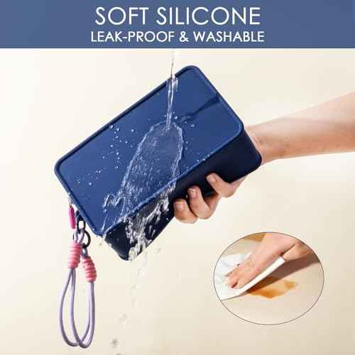 Travistar Silicone Travel Makeup Bag - Large Capacity Make Up Pouch Travel Makeup Organizer Bag Waterproof Toiletry Bag Portable Cosmetic Bag Cute Womens Brush Holder Bag with Zipper Closure Blue