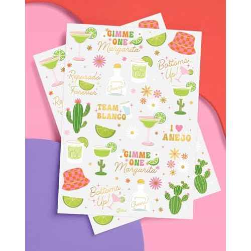 xo, Fetti Margarita Temporary Tattoos - 54 Gold Foil Pcs | Tequila Bachelorette Party, Cinco De Mayo Fiesta Favors, Birthday Accessory, Cactus Bach Activity