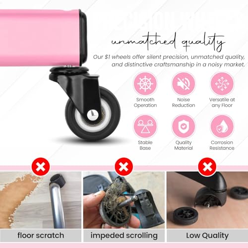 JayGlobal Pink Salon Tray On Wheels, Premium Aluminum Rolling Tattoo Tray, Height Adjustable Tattoo Cart Trolley for Hairstylist Salon, Spa & Clinic