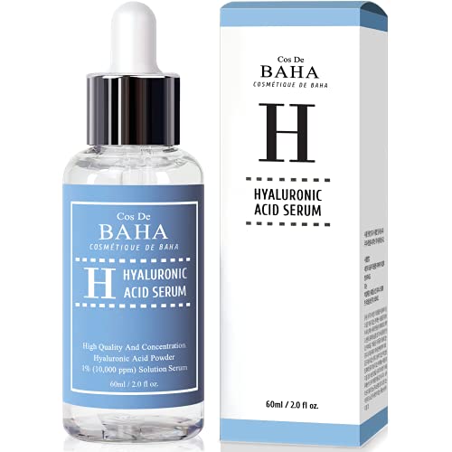 Cos De BAHA Pure Hyaluronic Acid Serum - Moisturizer, Natural Collagen Plumping Booster, Anti Wrinkle Formula, Drop of Youth, Increase Skin Hydration, Korean Skin Care, 1fl-oz