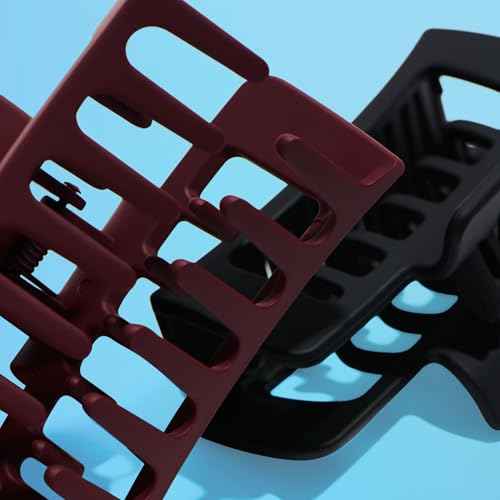 Gimme Beauty Rectangle Double Teeth Claw Clip - Extra Grip Accessory Set - Perfect for Medium Hair - Lasting Hold for Everyday Wear - Trendy, Non-Slip Cilp Duo for Women - Maroon & Black, 2 Pack