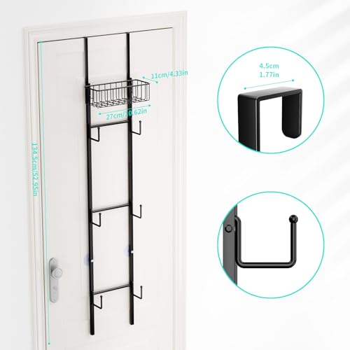Over Door Hat Rack with 6 Hooks & Basket - Holds 32+ Caps