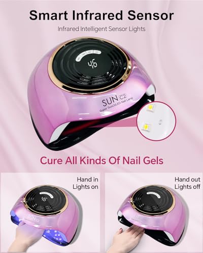 MIRAGE LAYON Pink UV LED Nail Lamp 288W Professional Gel Dryer with 63 Beads