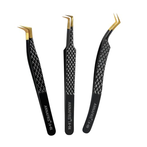 Lash Tweezers for Eyelash Extensions,Precision Fiber Tip for Volume Eyelash Extensions,Lash Extension Tweezers for Easy Application and Removal-A01+04+09