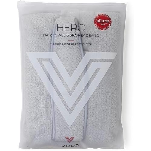 VOLO Luna Gray Hero Hair Towel + Facial Spa Headband for Women | Wrap Towel + Headband for Washing Face & Makeup | Ultra-Soft, Fast Drying, Anti-Frizz Nanoweave Fabric | Reusable Package | Microfiber