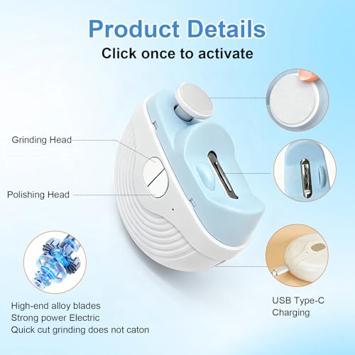 Electric Nail Clippers for Seniors,Smart Nail Clippers 2025 New 3 in 1 Electric Toenail Clipper with Polishing and LED Light,Smart Toenail Clipper 3 Adjustable Speeds for Adults,Baby (Blue)