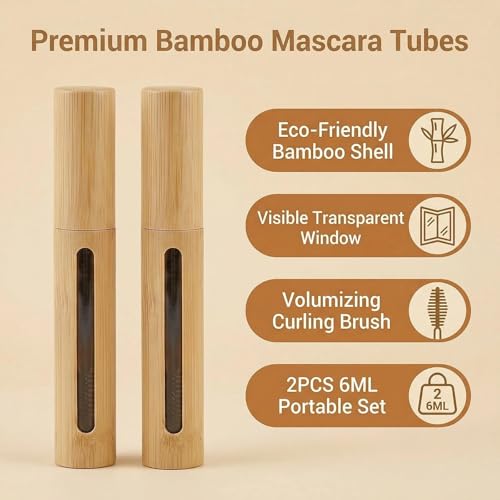 2Pcs 6ml Bamboo Mascara Tubes Refillable with Eyelash Wand
