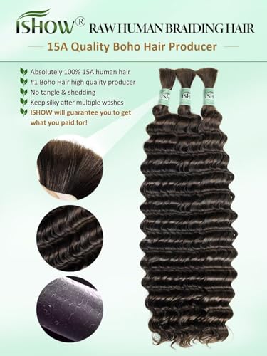 ISHOW 16 Inch Deep Wave Human Hair Bundles 150g Boho-150g No.1 Chocolate Brown