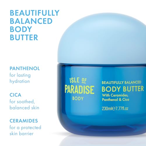 Isle of Paradise Beautifully Balanced Body Butter - For Soft, Smooth Skin - Skin Barrier Body Butter with Ceramides, Panthenol, and Cica - Strengthens and Locks in Moisture - 7.77 fl. oz