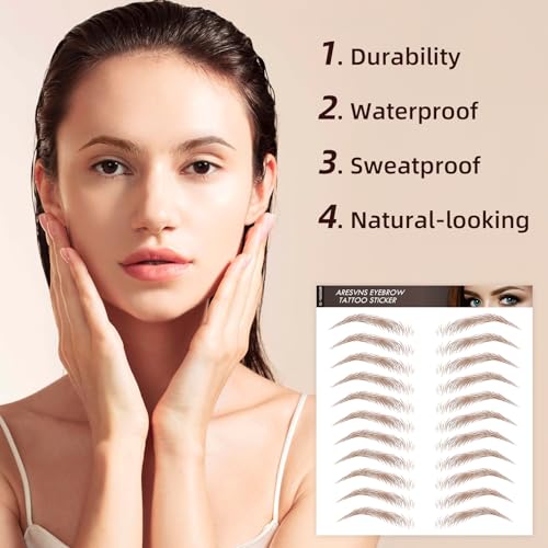 10 Sheets 110 Pairs 4D Hair-Like Waterproof Eyebrow Tattoos, Brown Tattoo Eyebrows Sticker Pairs, Temporary Brow Tattoos Grooming Shaping Stickers in Arch Style for Women Brown15