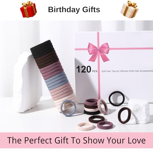 LuSeren Neutral Fabric Hair Ties - Soft Stretch Elastic Ponytail Holders for Women, 120 Pieces