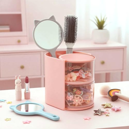 Pink 2-Layer Rotatable Hair & Jewelry Organizer - Clear Acrylic Storage Box