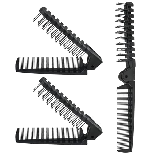 3PCS Travel Foldable Anti-Static Hair Comb Set - Double Headed Hairdressing Tools for Men & Women - Black