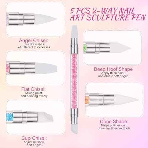 BESARME 11 Pcs Nail Art Tools, Nail Art Palette with 5 Nail Art Sculpture Pen and 2-way Dotting Pen&Nail Brushes Nail Art Kit for Nail Art DIY Home Salon