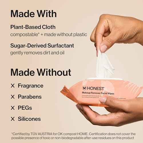 Honest Beauty Fragrance Free Cleansing Makeup Remover Facial Wipes | Plant Based, Hypoallergenic, Gentle for Sensitive Skin | 90 Count
