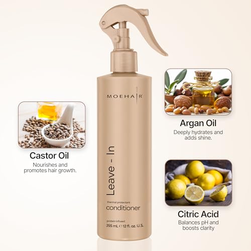 MOEHAIR Leave-in Conditioner Spray with Argan Oil 12 Fl Oz - Hair Detangler & Frizz Control