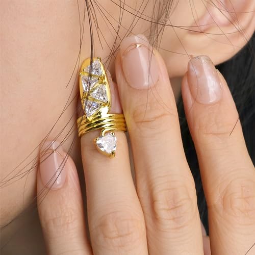 Jean Beau Finger Nail Ring for Women Teen Art Crystal Rhinestones CZ Finger Cap Cover Tip Rings Gold Metal Nail Decoration Nail Protect Fashion Jewelry Gift