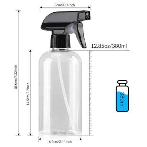 Spray Bottle for Plant - 12.85oz/380ml Fine Mister Plastic Empty Spray Bottles, Clear Water Spray Bottle for Plants, Hair, Cleaning - BPA Free - Leak Proof