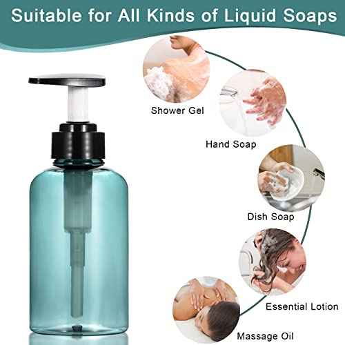 Yebeauty Pump Bottle 10oz, 2 PCS Shampoo Bottles Dispenser with Pump Refillable Containers, 300ml,Clear Blue