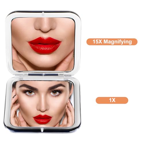 SANTOO 15X Magnifying Compact Makeup Mirror - Travel-Friendly, Portable & Two-Sided
