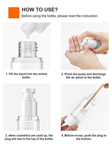 30ml Airless Pump Bottles, Clear Travel Size Cosmetic Dispenser (Pack of 6)