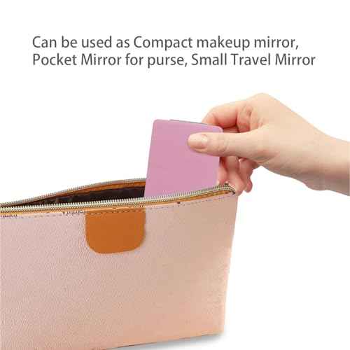 Small Compact Mirror for Purse, 2 Pcs Rectangle 2.4¡±¡¿3.3¡± PU Style Double Sided 1X/3X Light Pink Pocket Mirror for Women (Light Pink)