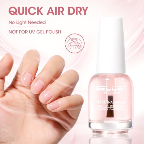 GELLEN 3-in-1 Clear Nail Strengthener Polish & Top Coat with Keratin