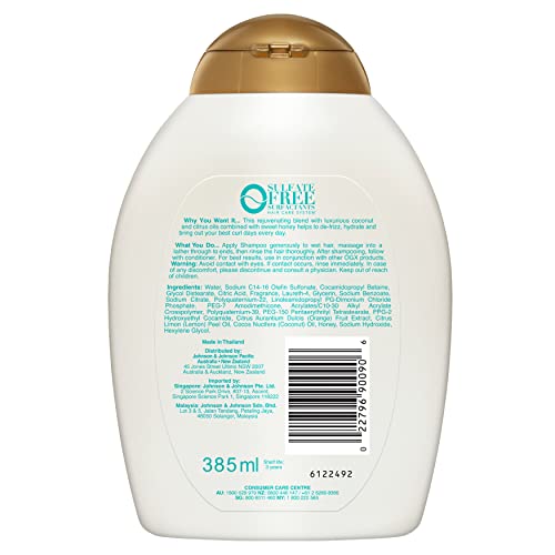 OGX Curly Hair Shampoo, 13 fl oz, Pack of 2 | Coconut Oil | Curl-Defining | Hydrating | Sulfate-Free