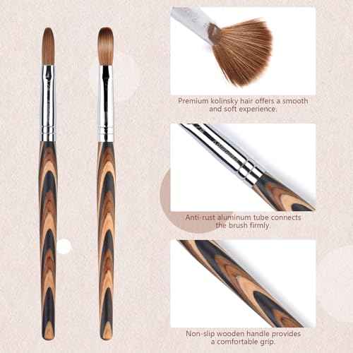 Acrylic Nail Brush Red Wooden Kolinsky Nail Brush Spiral Pattern Handle Nail Brushes for Acrylic Application Extension 3D Carving Manicure Tool for Salon or DIY at Home (12#)