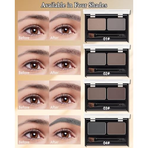 Eyebrow Powder Kit-Waterproof Two Colors Brow Powder Tinted Palette Long Lasting Up to 16H, Brown/Dark Brown Brow Filler Defined&Sculpt Natural Eyebrow Makeup for Sparse Brow with Brow Brush &Razor-03