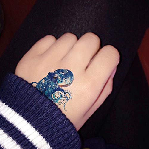 6 Pieces Small Cute Dream Blue Sea Marine Octopus Jellyfish Starfish Whale Drift Bottle Temporary Tattoo
