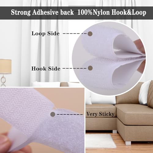 30Ft x 1 Inch Hook and Loop Strips with Adhesive,Double Rolls of Heavy Duty Self Adhesive Tape with Backing, Nylon Self Adhesive Tape for Home Office School and Crafting,White