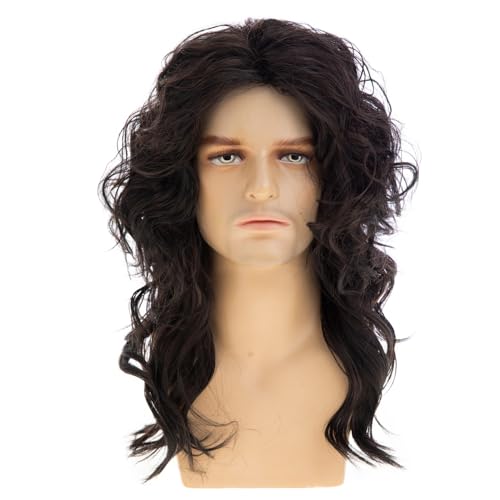 Long Curly Dark Brown Wig for Men - Heat Resistant Synthetic
