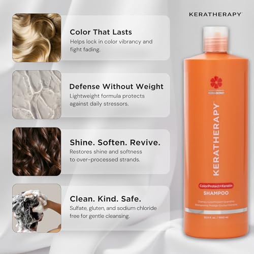 KERATHERAPY Keratin Infused Color Protect Shampoo, 33.8 fl. oz., 1000 ml - Gluten Free Color Protecting Shampoo for Color Treated Hair with Kerabond Technology, Red Raspberry Oil, Omega 3 & 6