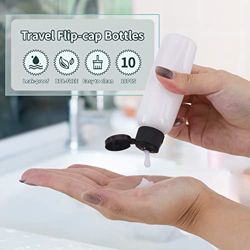 2oz Travel Bottles, Clear Flip Cap, 10-Pack Leakproof