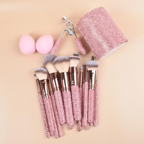 Stlalsa-Professional Makeup Brush Set, 23 Pieces, Pink and White Synthetic Brushes with Diamond Handle, for Powder, Contour, Eyeshadow Application (rosa)