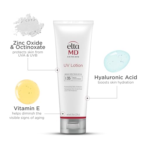 EltaMD UV Lotion Body Sunscreen, SPF 30+ Sunscreen, Body Lotion with SPF Made with Zinc Oxide and Hyaluronic Acid, 8.0 oz Pump